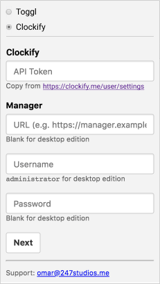 Manager.io Zeiterfassung - Anmeldeinformationen eingeben