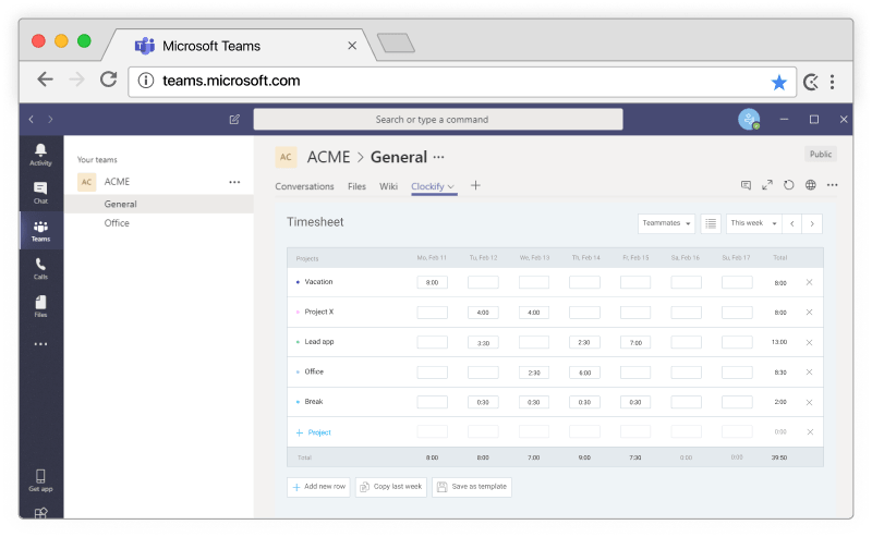 trackingtime microsoft teams