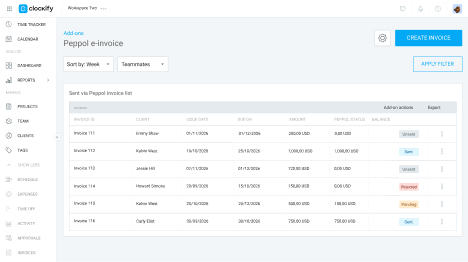 Send Clockify invoices to Peppol