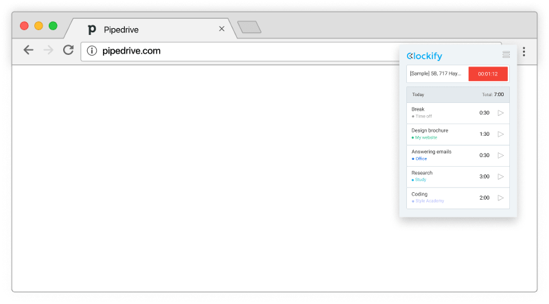 Pipedrive time tracking - timer starts ticking in Chrome
