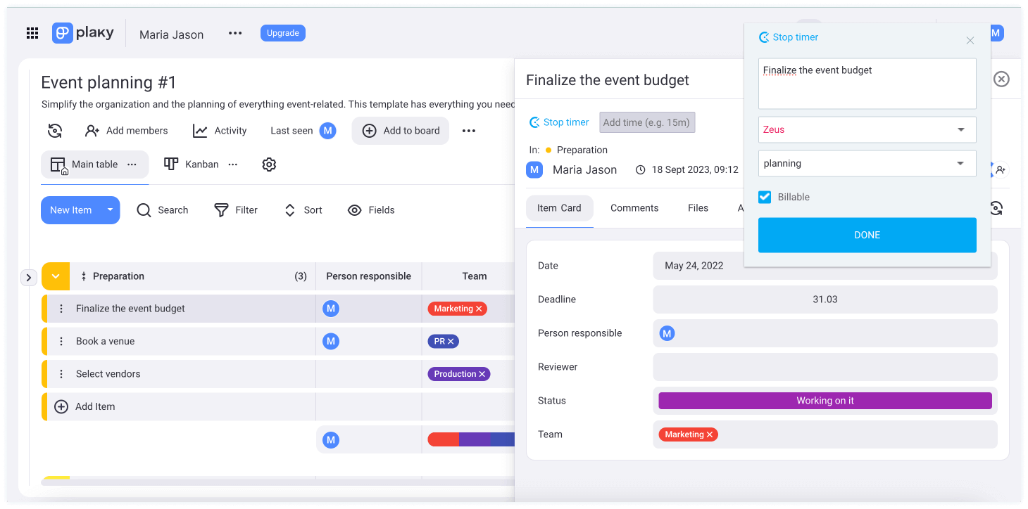 Zeiterfassung-Integration in Plaky - Screenshot