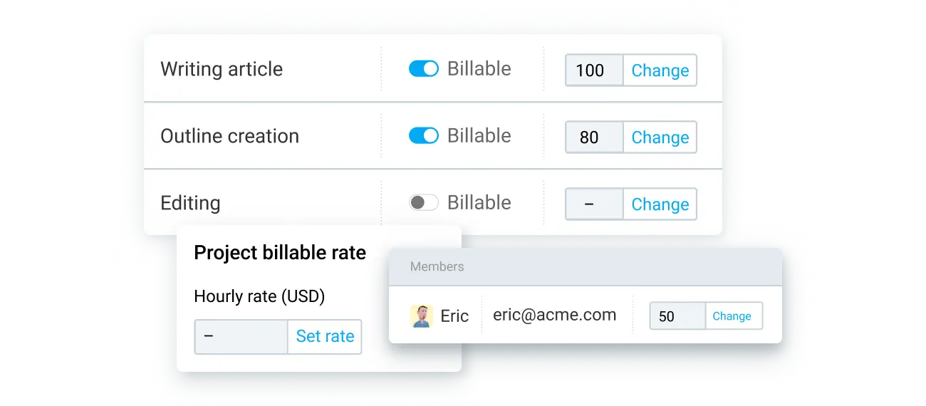 Set up hourly rates for employees and project for time billing
