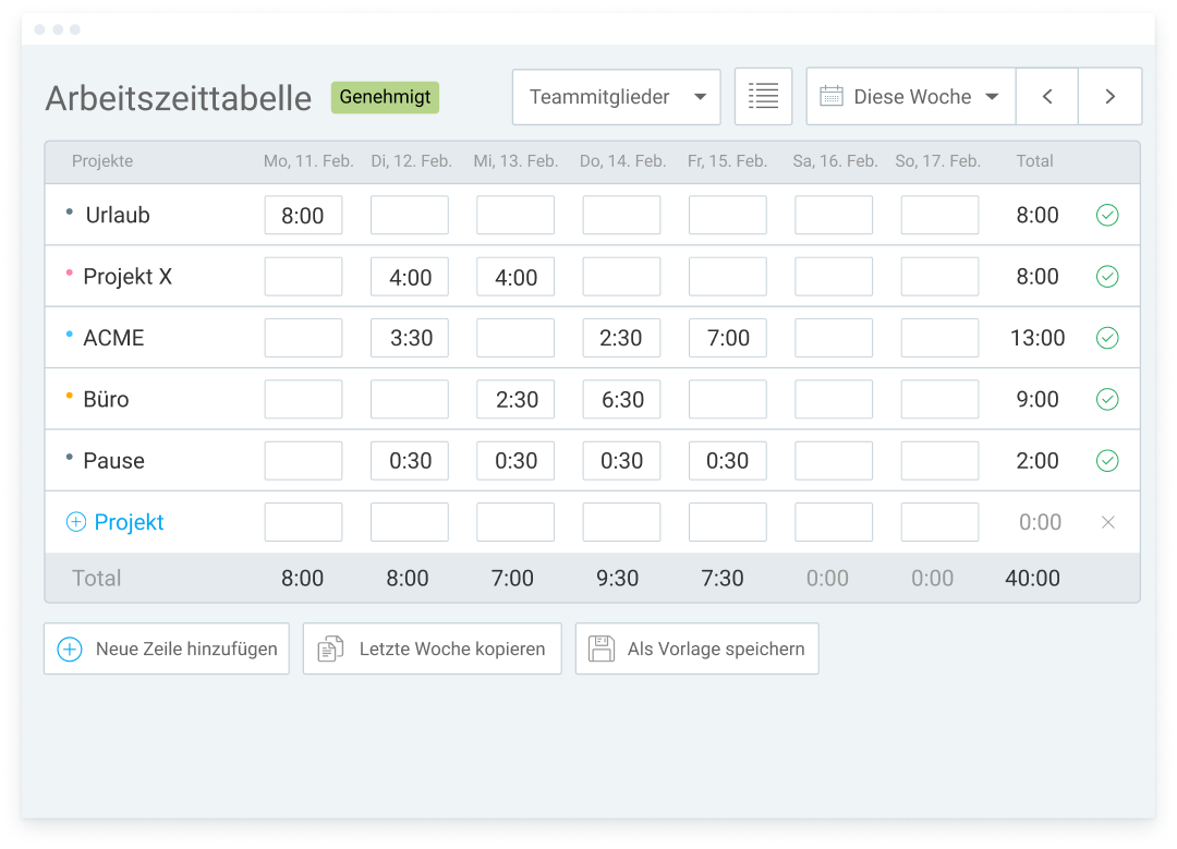 Timesheet time tracking