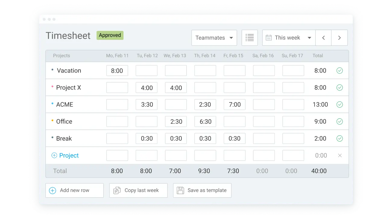Timesheet time tracking