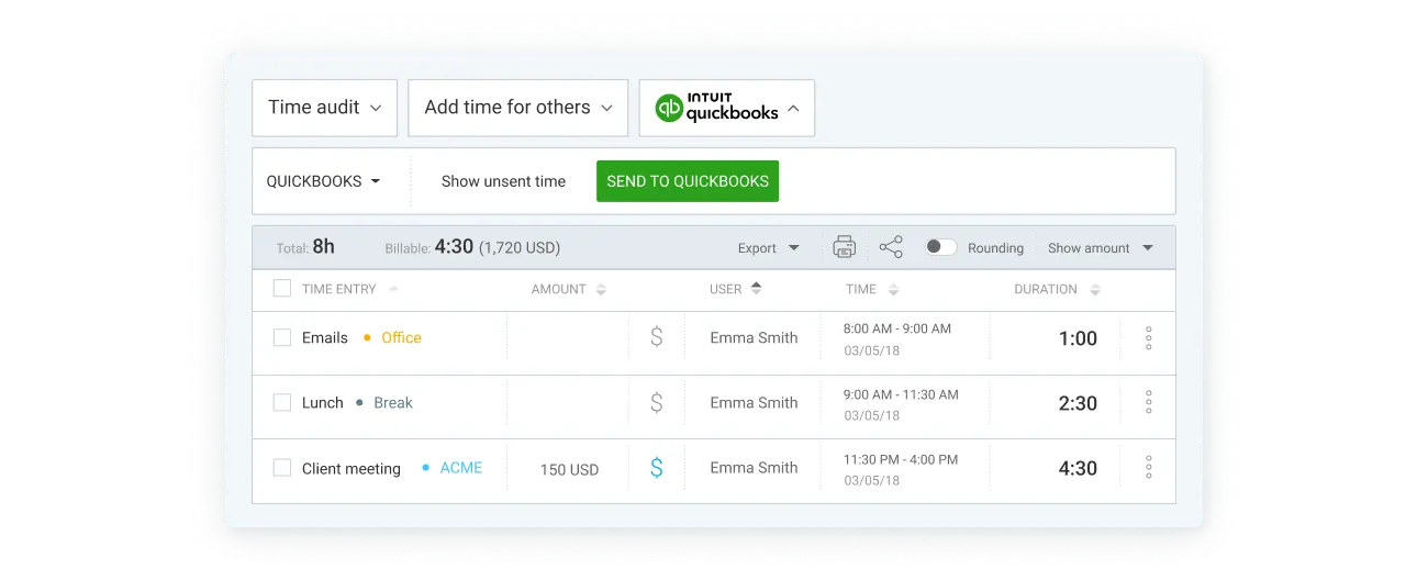 Go to Detailed report to send time to QuickBooks
