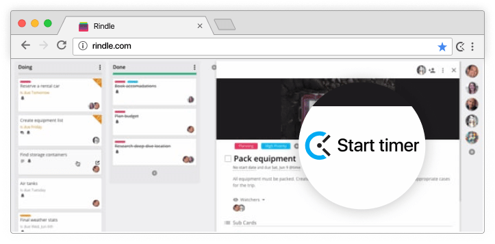 Rindle time tracking integration screenshot
