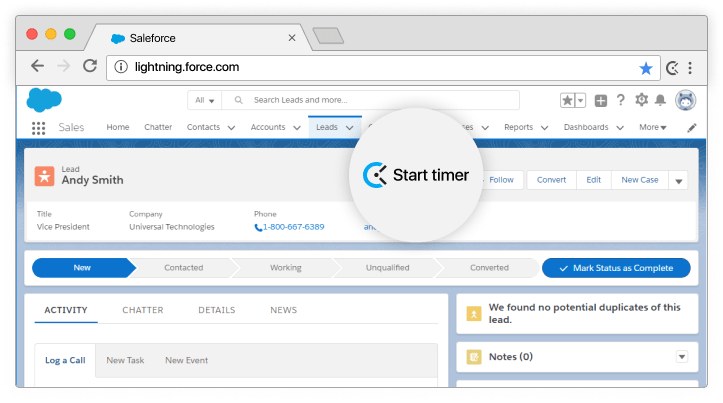 Integración de seguimiento del tiempo para Salesforce, captura de pantalla