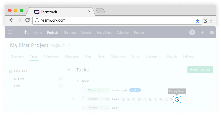 teamwork timer log time