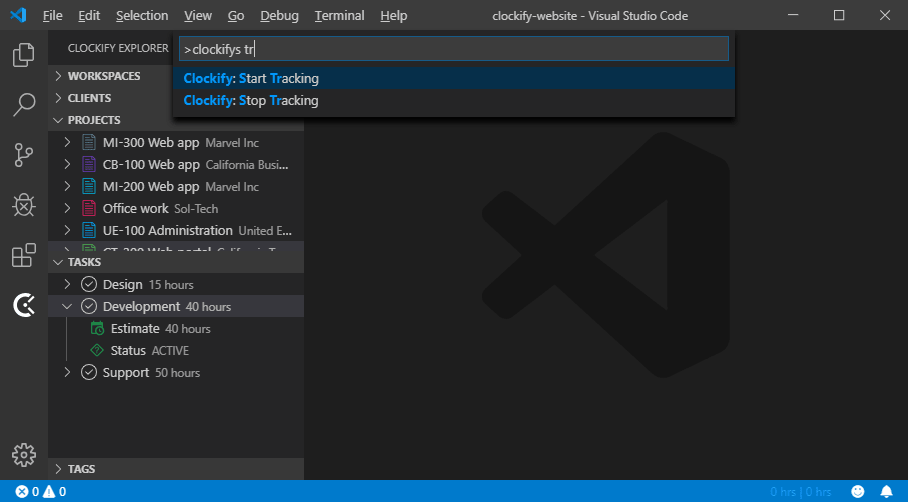 Visual Studio Code Tracking Integration screenshot