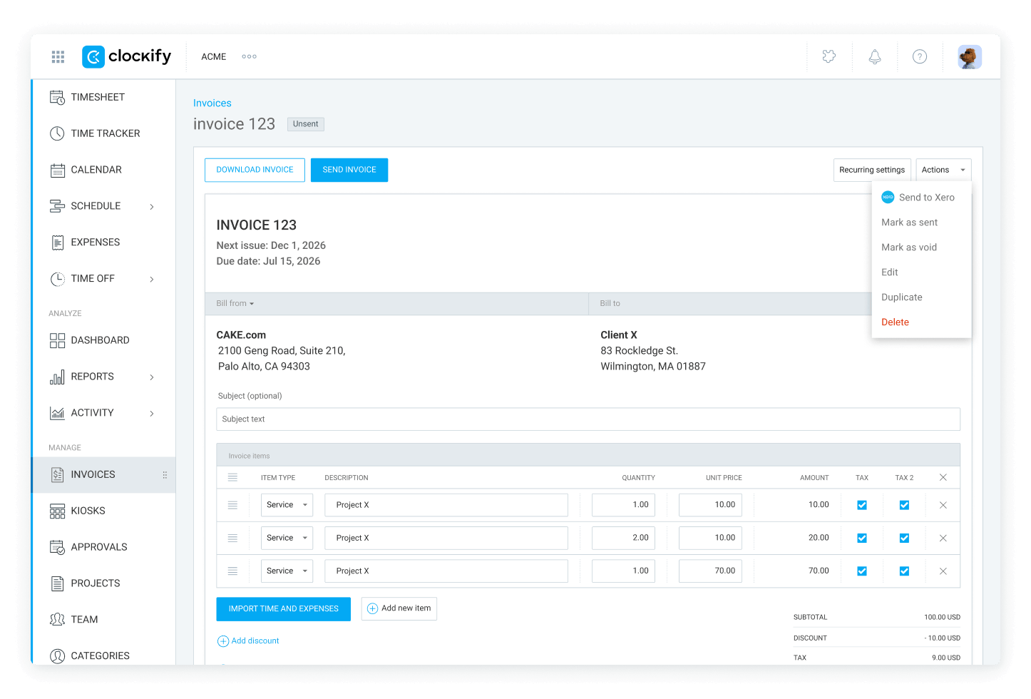 Xero time tracking and billing integration - Clockify™