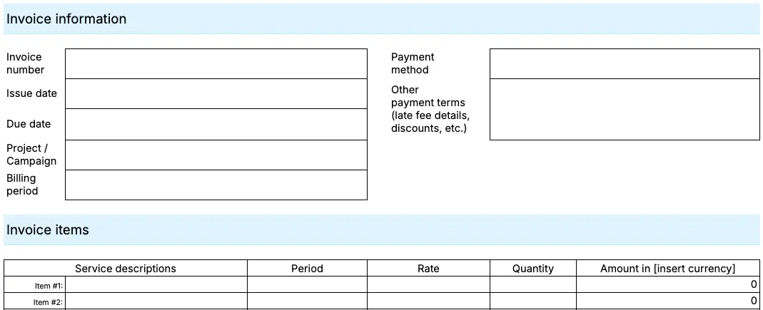 Agency invoice template