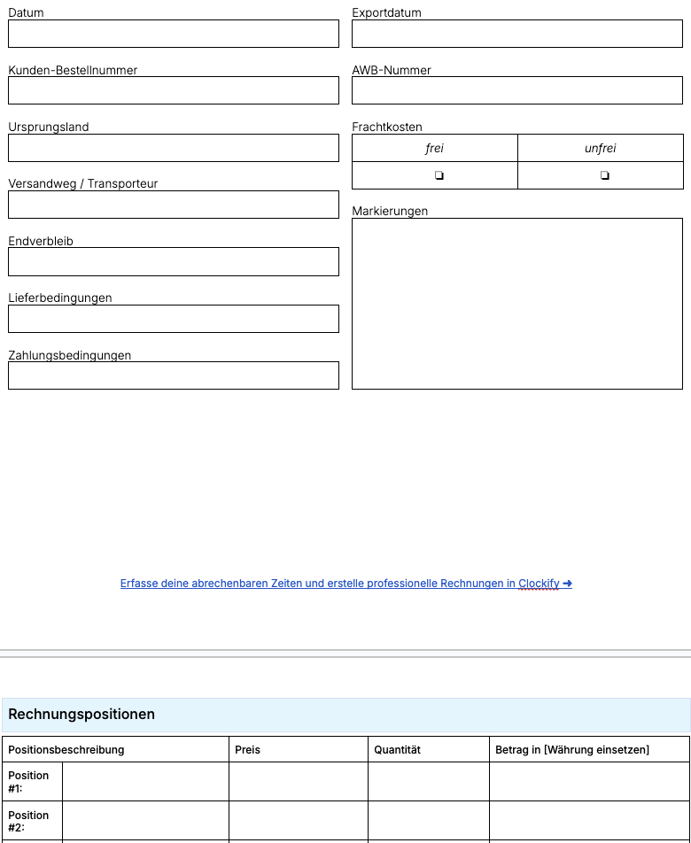 Commercial invoice template