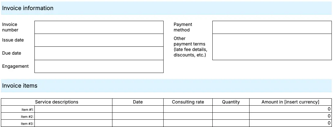 Consulting invoice template