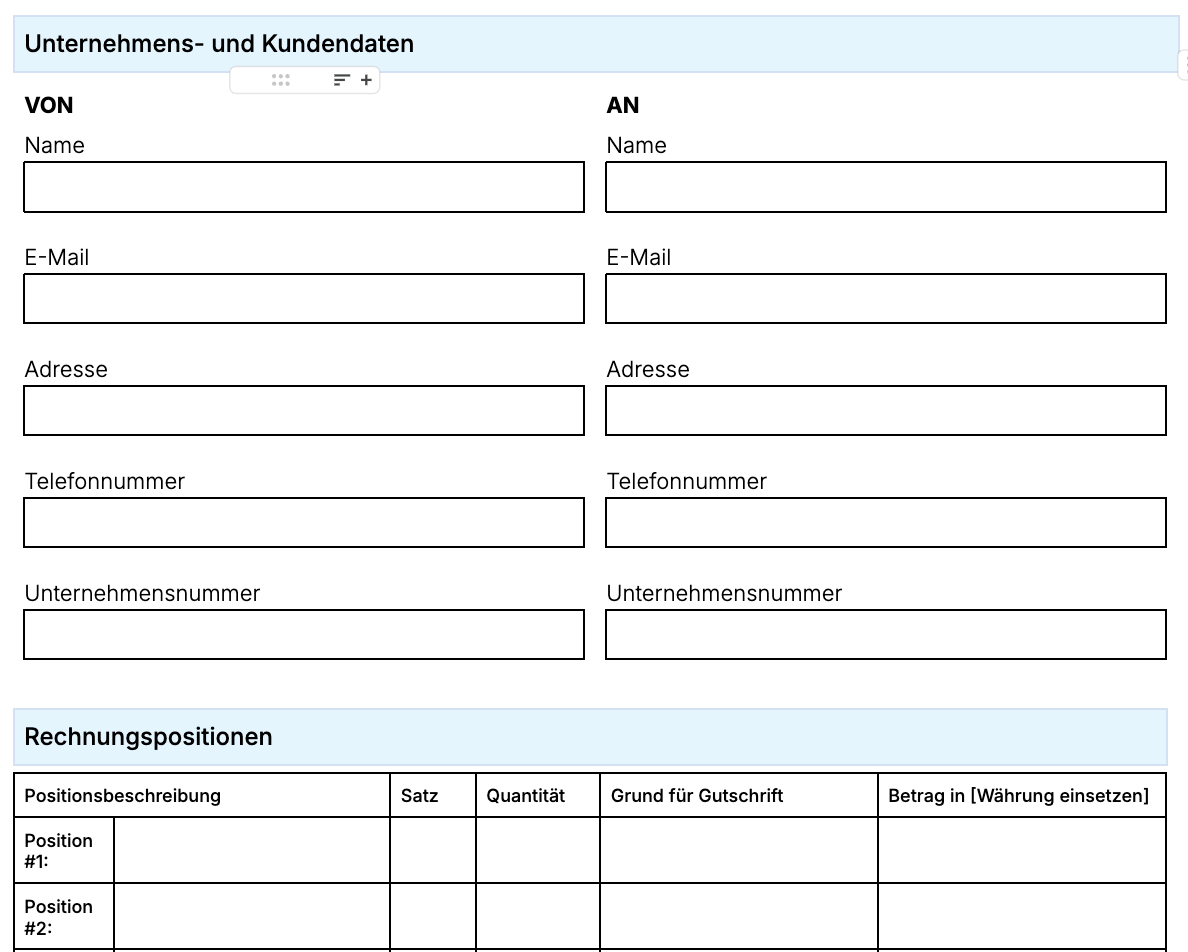 Credit invoice template