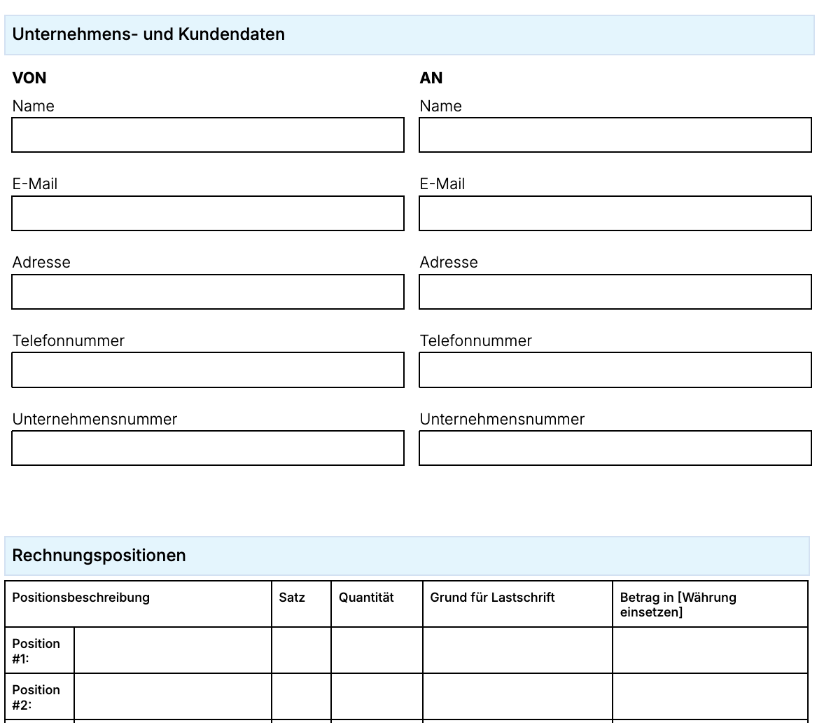 Debit invoice template