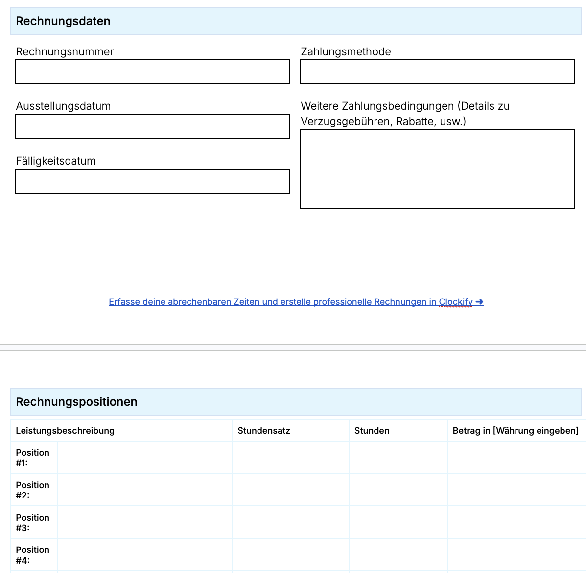 Hourly invoice template