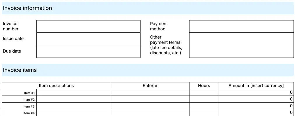 Hourly invoice template
