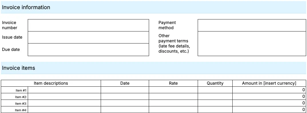 Small business invoice template