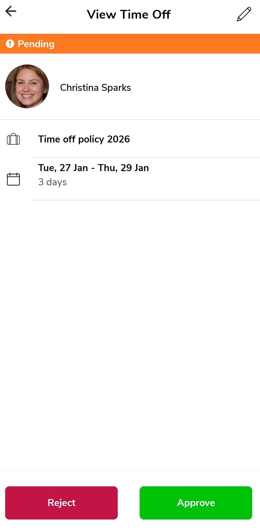 Approve or reject a time off request