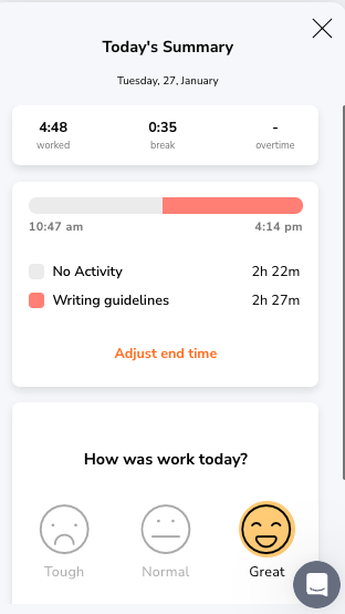 End work for the day summary