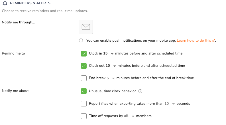 Reminders and alerts in Jibble