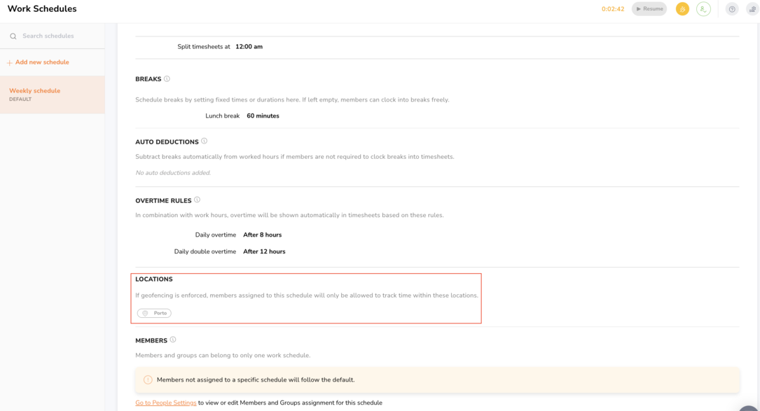 Set up geofencing in Work schedules