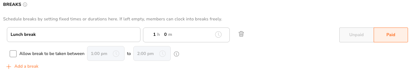 Setting up breaks in Jibble