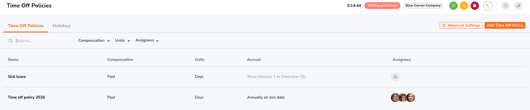 Time off policies in Jibble