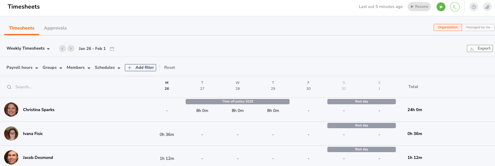 Timesheets in Jibble