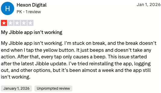 User review on Trustpilot &mdash; break button