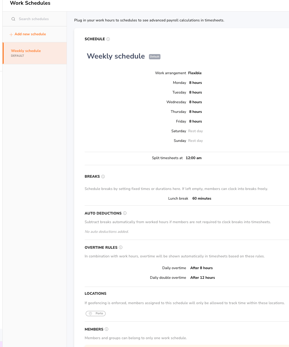 Work schedules in Jibble