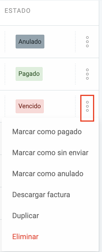 Estados de facturas en Clockify