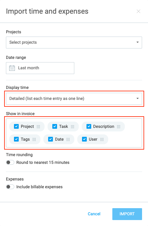 Import In Invoices Clockify