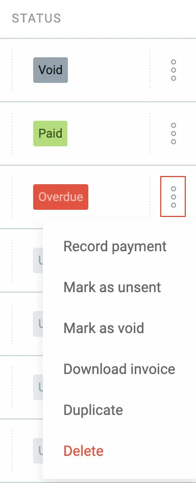 Invoice statuses in Clockify