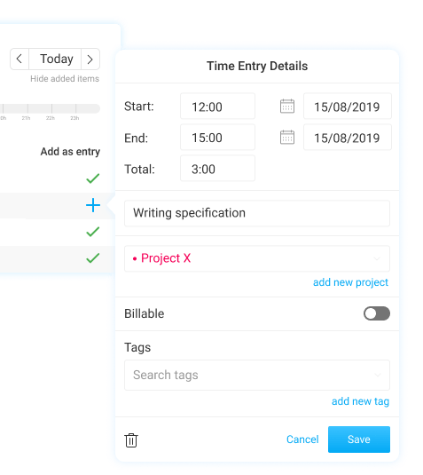 Clockify pour Mac capture d'écran d'appli de time tracking