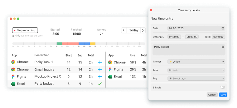 Converting recorded activities to time entries in Clockify