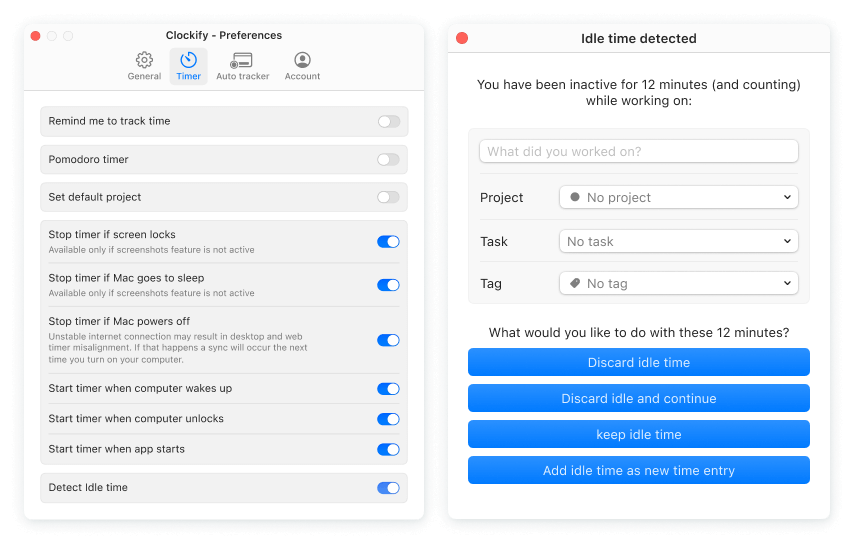 Turn on Idle detection in Preferences