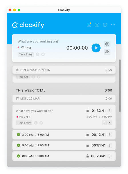 Mac Zeiterfassung-App Screenshot von Timer