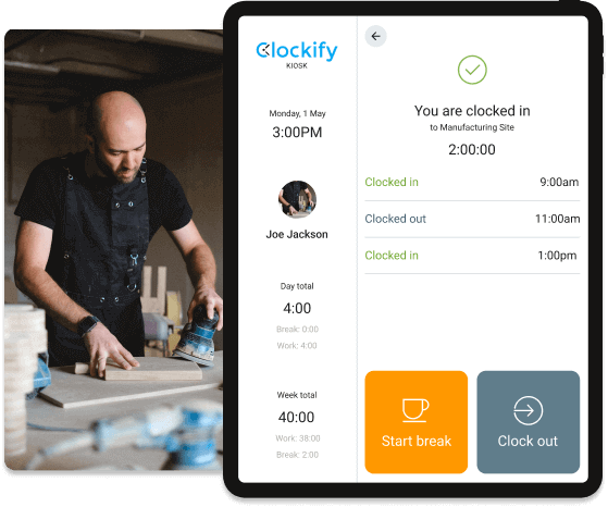 Reloj de fichar para negocio de manufactura - Clockify kiosk