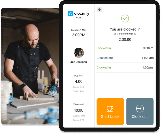 Time Clock for Manufacturing Businesses - Clockify kiosk
