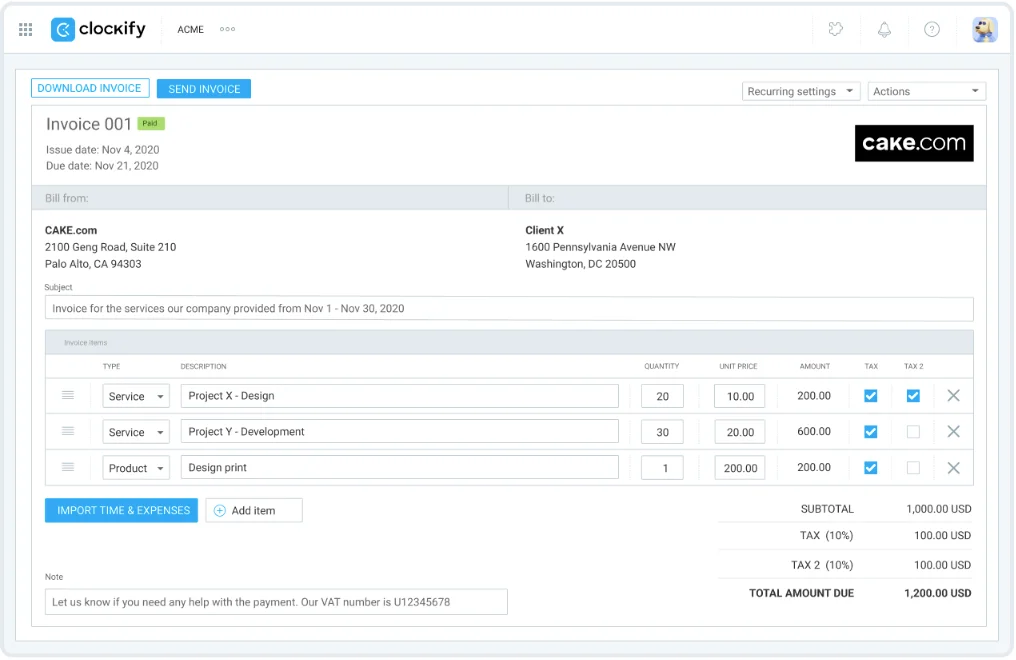 Invoice clients
