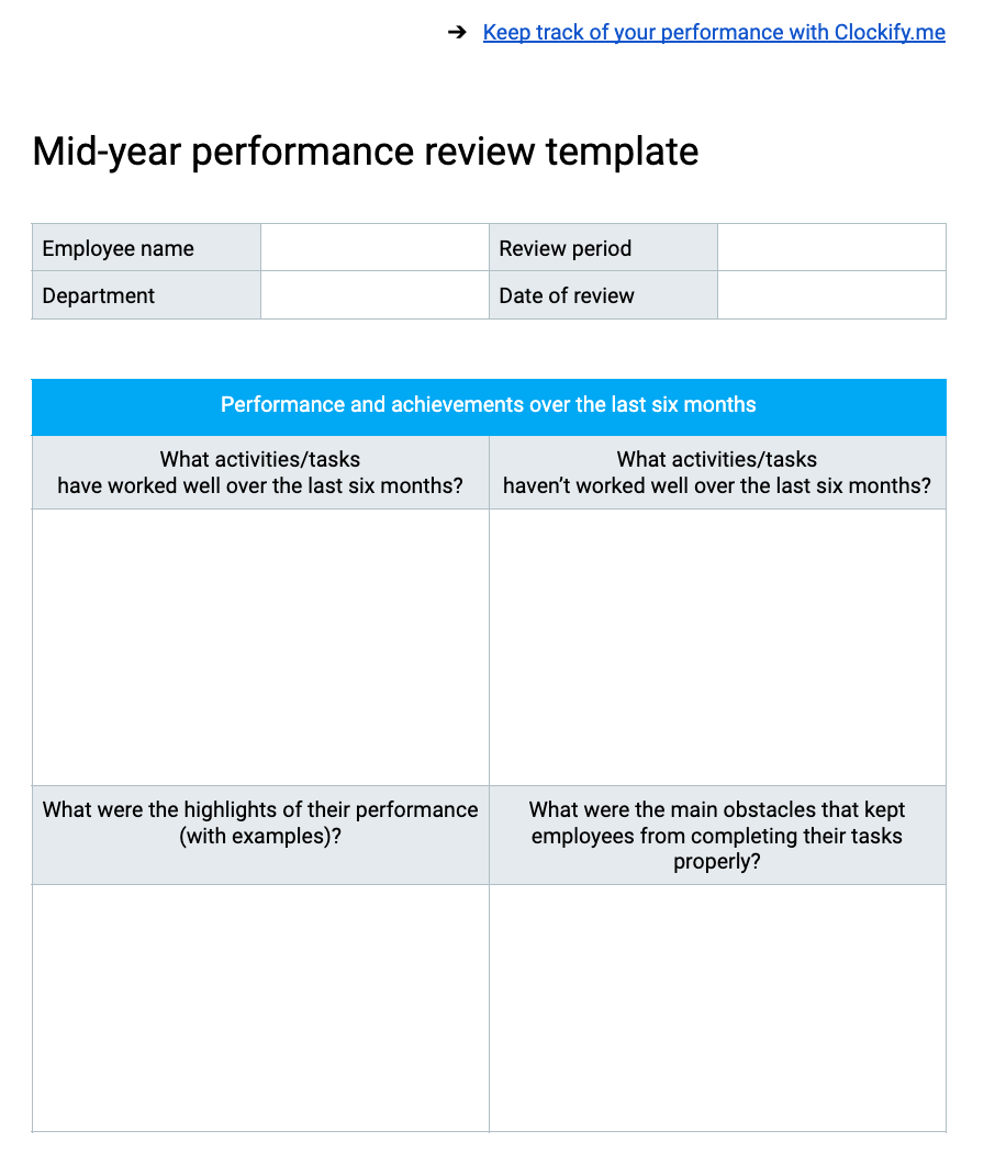 Mid-year performance review template