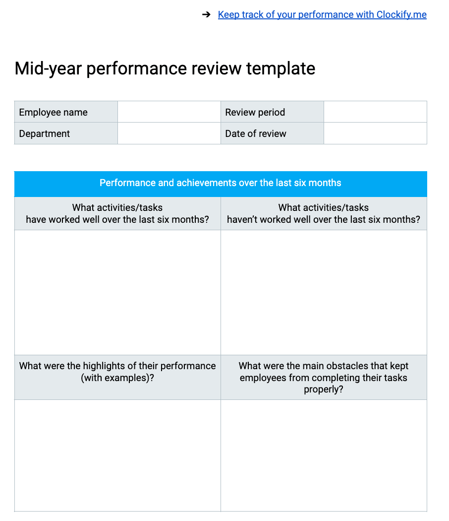 Midyear Performance Review And Evaluation Template Prntbl 
