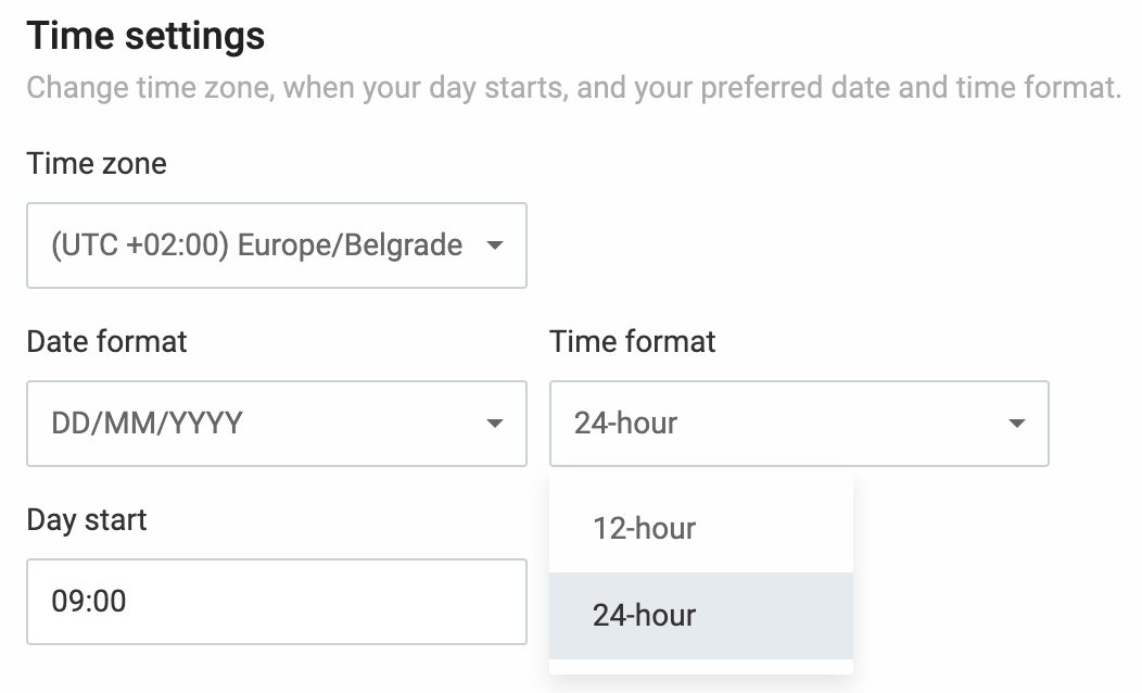 Choosing a preferred time format in Clockify