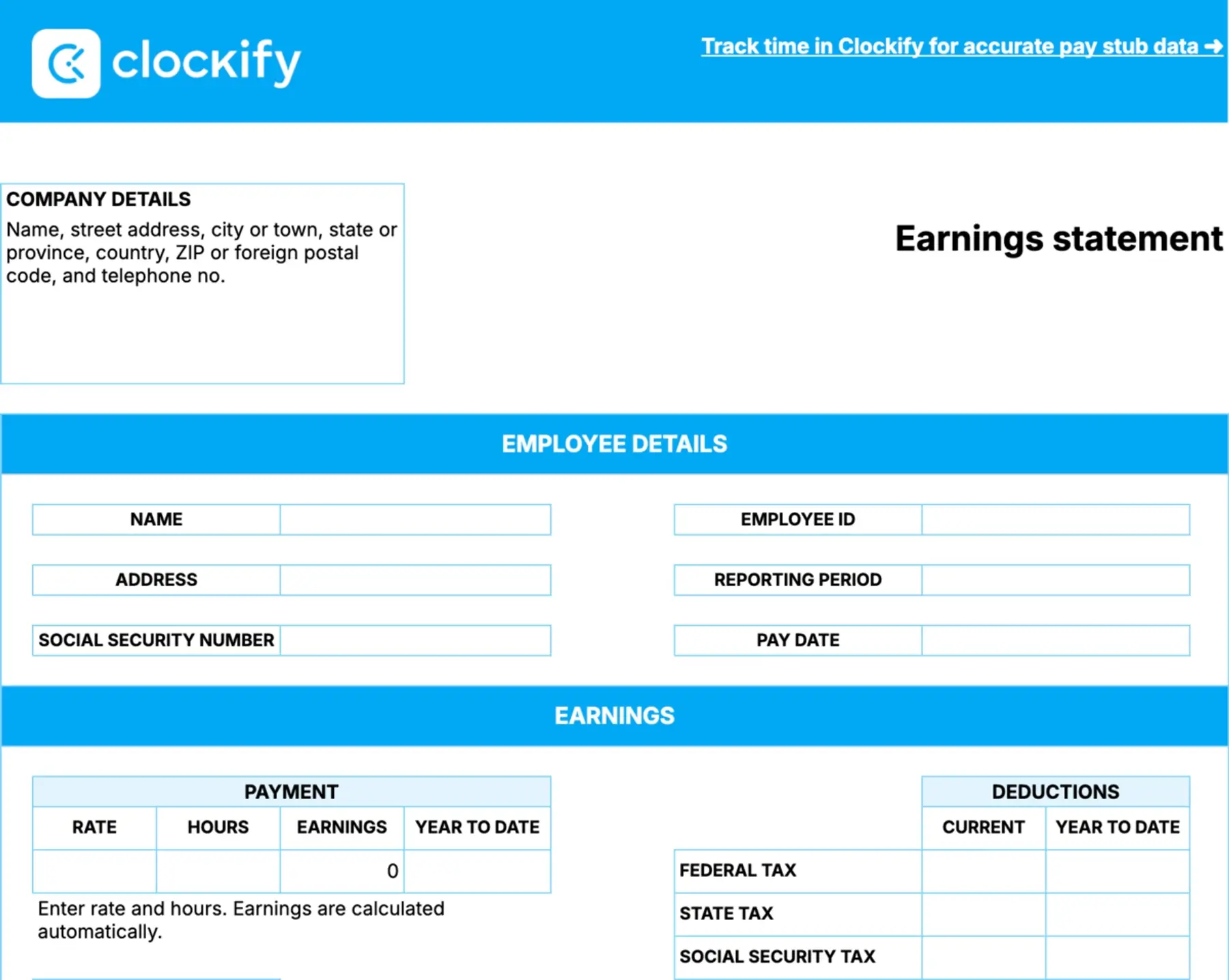 Basic pay stub template with a calculator