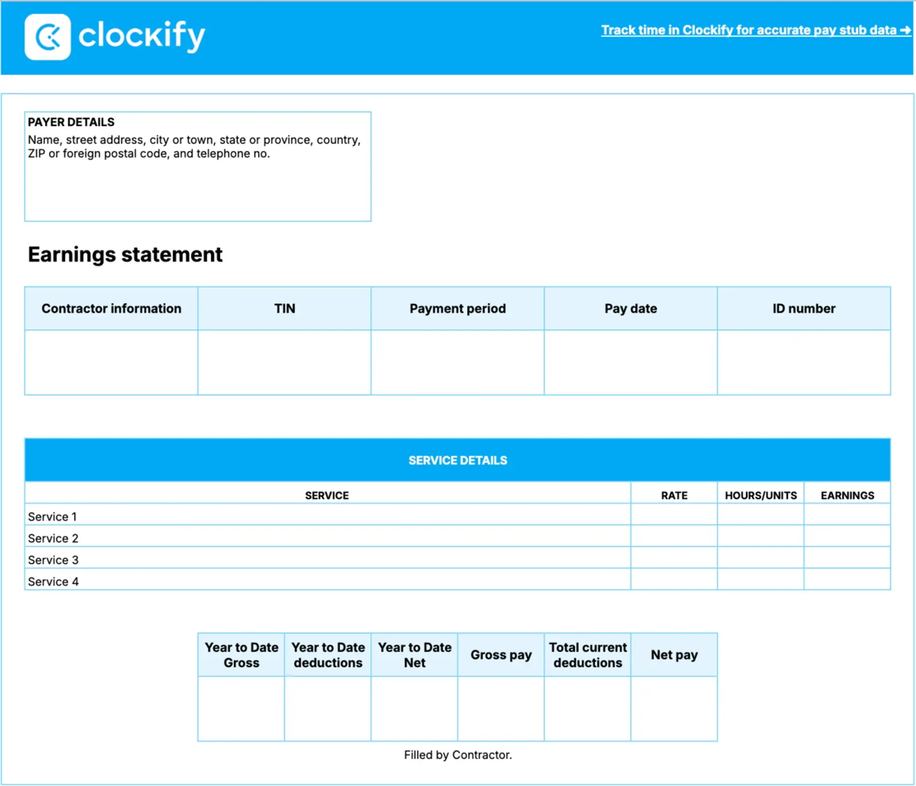 Contractor Pay Stub Template