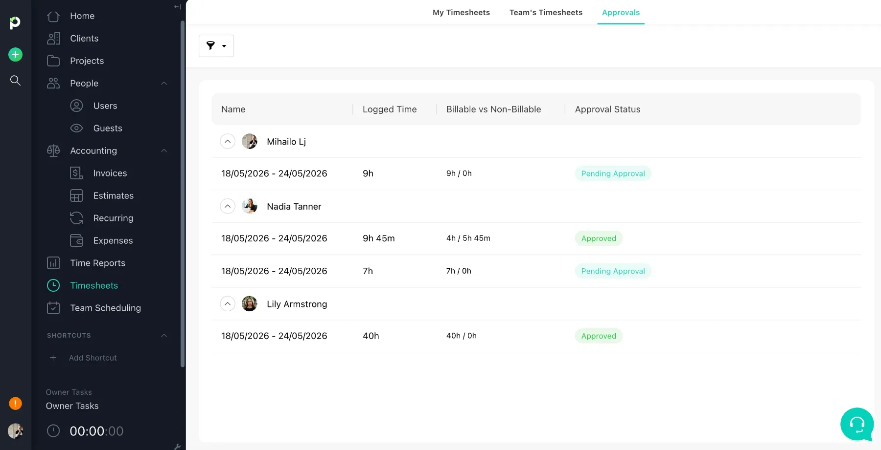 Approvals in Paymo