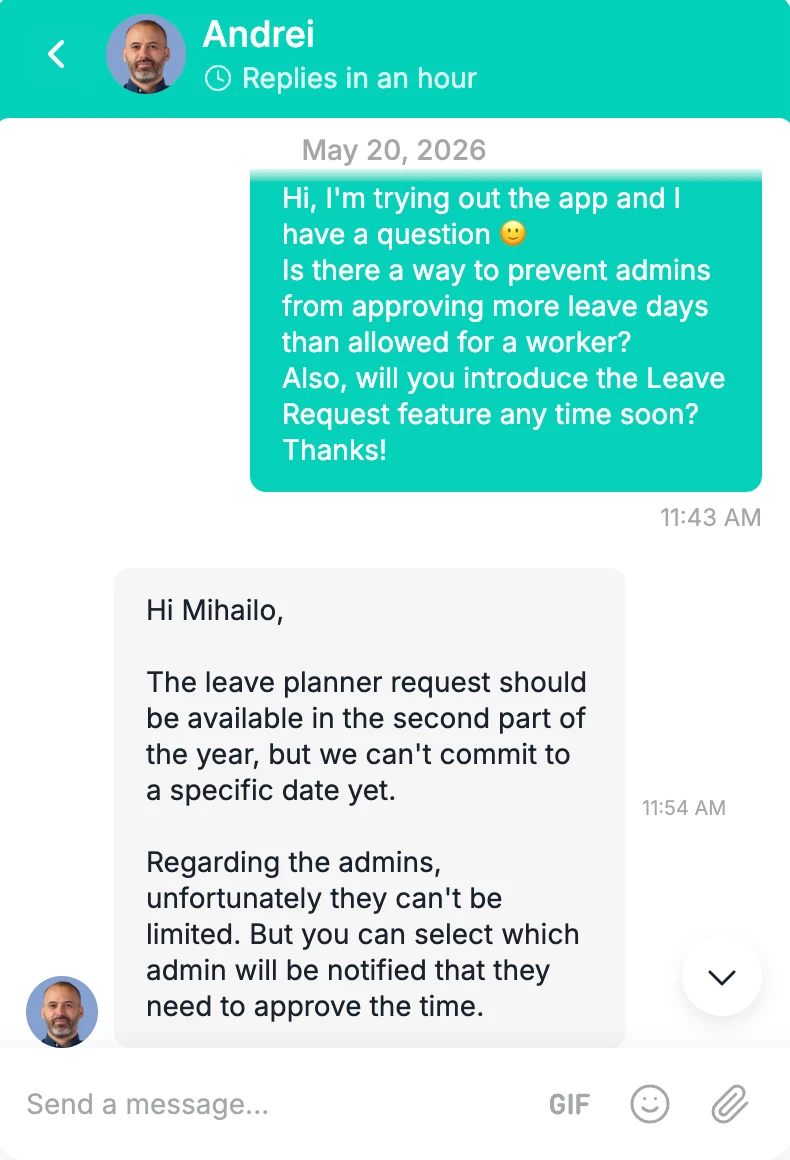 Support response time in Paymo