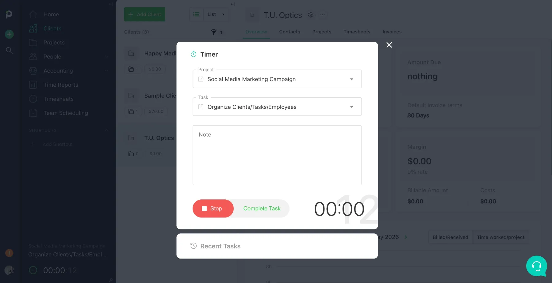 Timer in Paymo