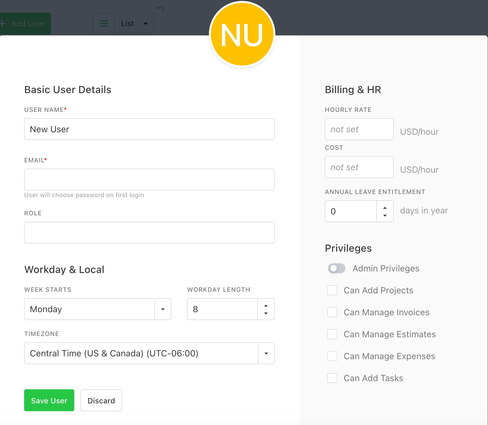 User management in Paymo